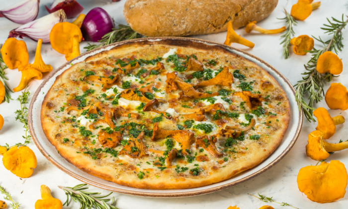 Pickled Chanterelles on Gruyère Pizza (Recipe)