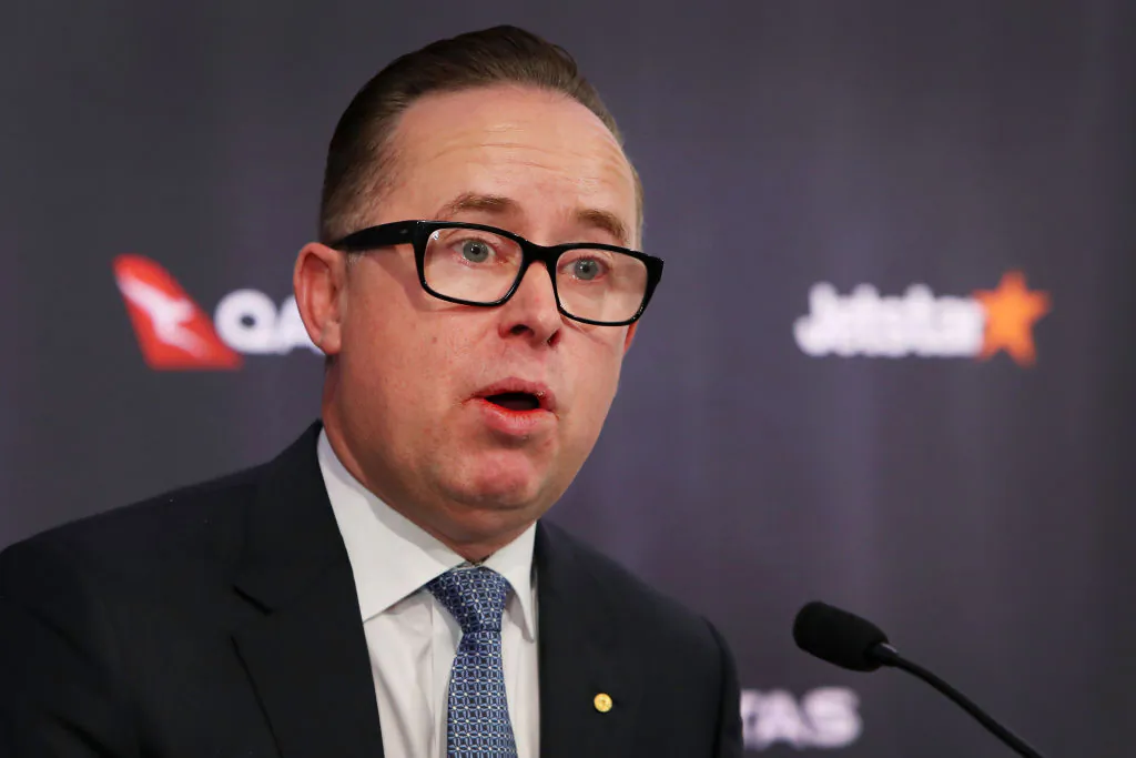 Qantas Group Chief Executive Officer Alan Joyce speaks during a press conference in Sydney, Australia, on Aug. 25, 2022. (Lisa Maree Williams/Getty Images)