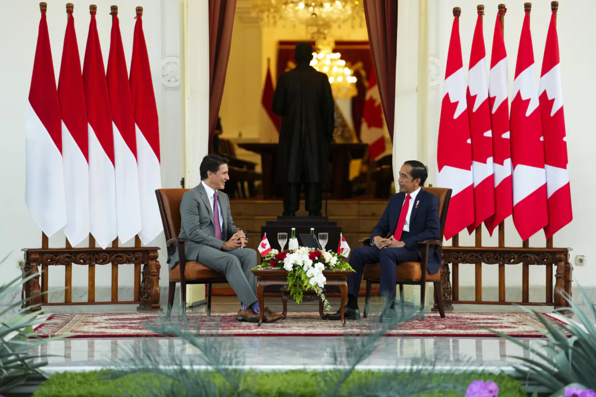 Prime Minister Justin Trudeau takes part in a bilateral meeting with President of Indonesia Joko Widodo at Merdeka Palace in Jakarta, Indonesia, on Sept. 5, 2023. Trudeau is in Indonesia to attend the ASEAN Summit. (The Canadian Press/Sean Kilpatrick)