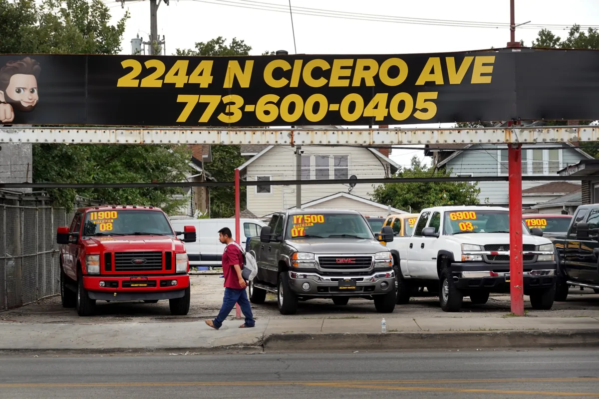 Used cars are offered for sale at a dealership in Chicago, Ill., on July 11, 2023. (Scott Olson/Getty Images)