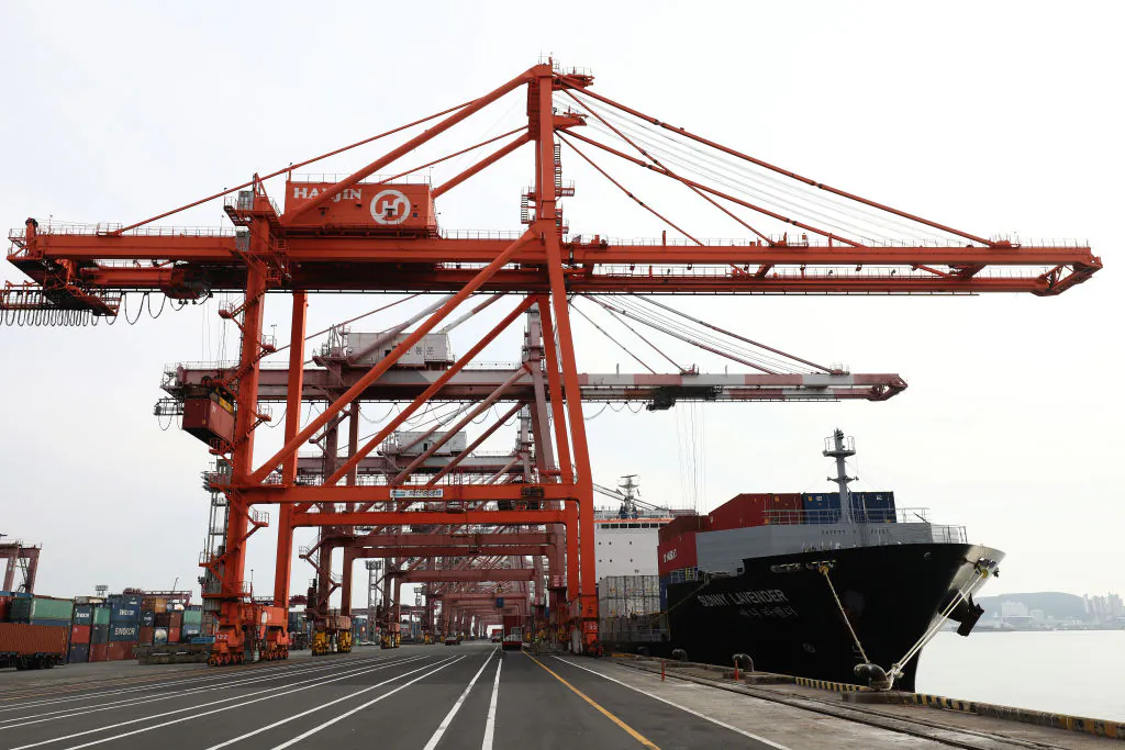 Container cranes at the Busan Port in Busan, South Korea on Nov. 5, 2021. (Chung Sung-Jun/Getty Images)