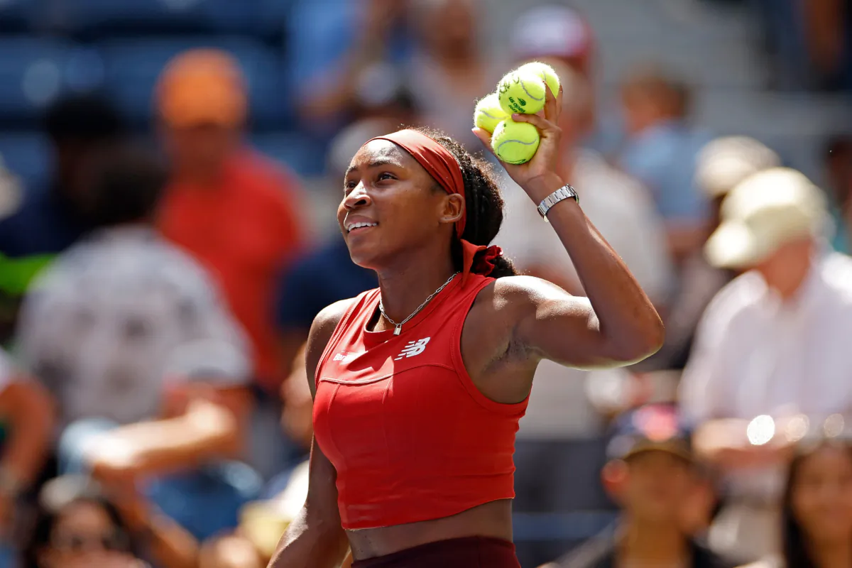 Coco Gauff of the United States after winning her Women's Singles Quarterfinal match against Jelena Ostapenko of Latvia on Day Nine of the 2023 US Open at the USTA National Tennis Center in the Flushing neighborhood of the Queens borough of New York City, on Sept. 5, 2023. (Sarah Stier/Getty Images)