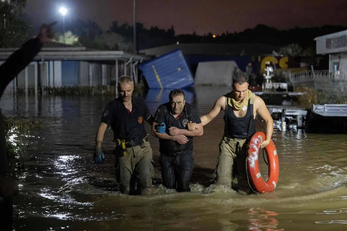 A man is rescued and evacuated during flooding in Kucukcekmece district in Istanbul on Sept. 5, 2023. (Yasin Akgul/AFP via Getty Images)