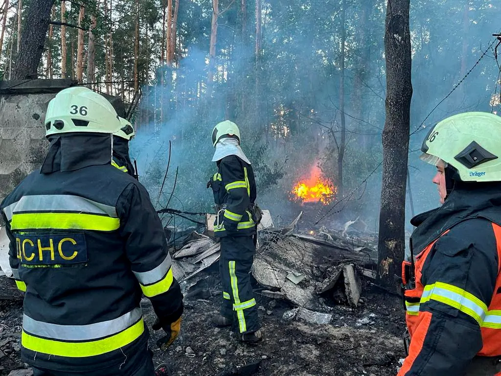 Firefighters work at a site which was hit during Russia's missile attacks near Kyiv, Ukraine, on Sept. 6, 2023. (Press service of the State Emergency Service of Ukraine/Handout via Reuters)
