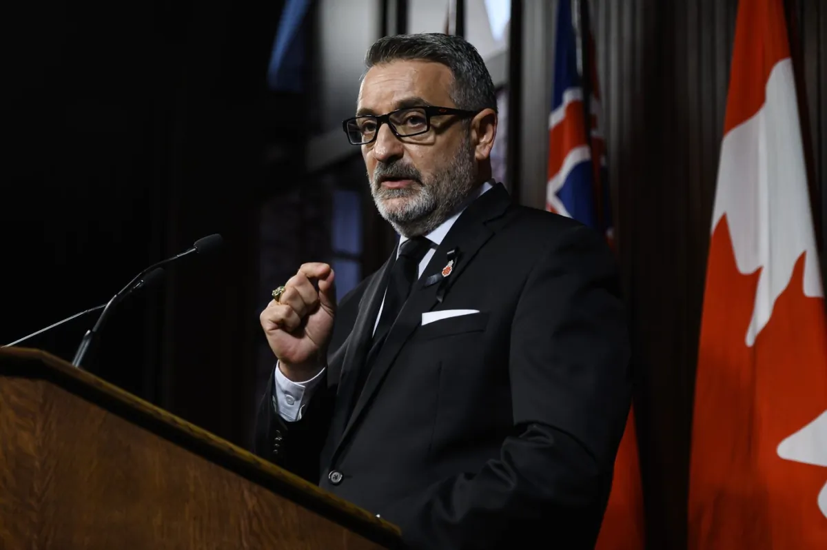 Paul Calandra speaks with media at Queen’s Park in Toronto on Sept. 14, 2022. (The Canadian Press/Christopher Katsarov)