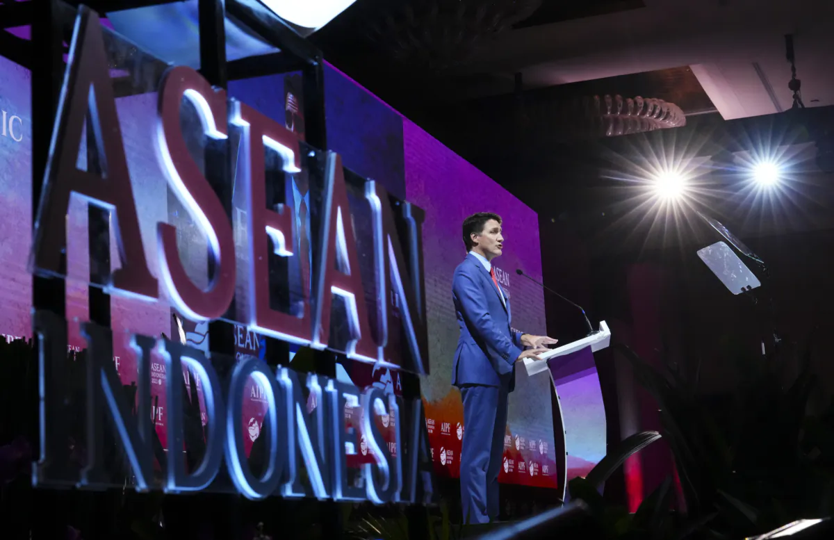 Prime Minister Justin Trudeau delivers a speech at the ASEAN Indo-Pacific Forum LeaderÕs Talk during the ASEAN Summit in Jakarta, Indonesia on  Sept. 6, 2023. (Sean Kilpatrick/The Canadian Press)