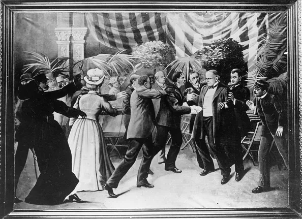 A horrified crowd looks on as Leon Czolgosz shoots President William McKinley at the Pan-American Exposition in Buffalo, New York. (MPI/Getty Images)