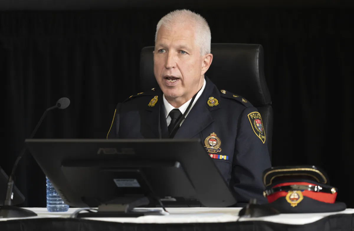 Ottawa Police Service Inspector Russell Lucas appears before the Public Order Emergency Commission in Ottawa on Oct. 25, 2022. (The Canadian Press/Adrian Wyld)