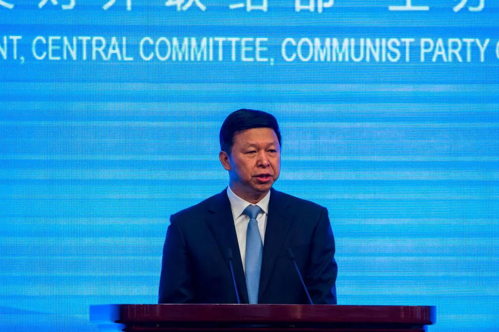 Song Tao, minister of the International Liaison Department of the Chinese Communist Party Central Committee, delivers a speech at the Diaoyutai State Guesthouse in Beijing, China, on Dec. 2, 2017. (Fred Dufour/AFP via Getty Images)