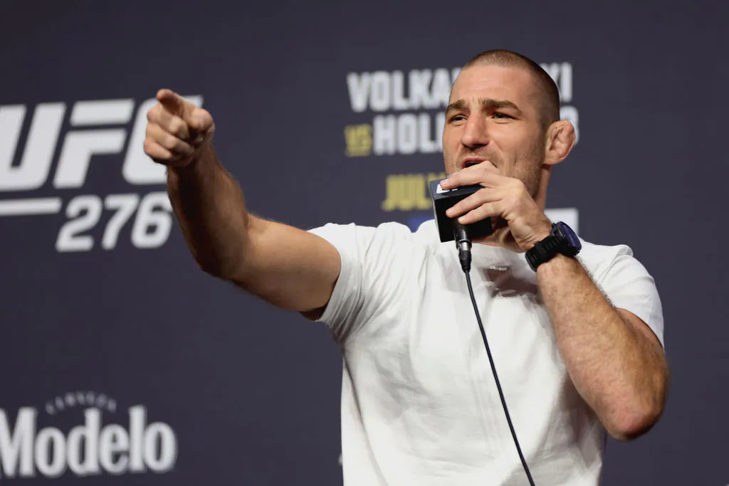Sean Strickland participates in a press conference at T-Mobile Arena in Las Vegas, Nevada on June 30, 2022. (Carmen Mandato/Getty Images)