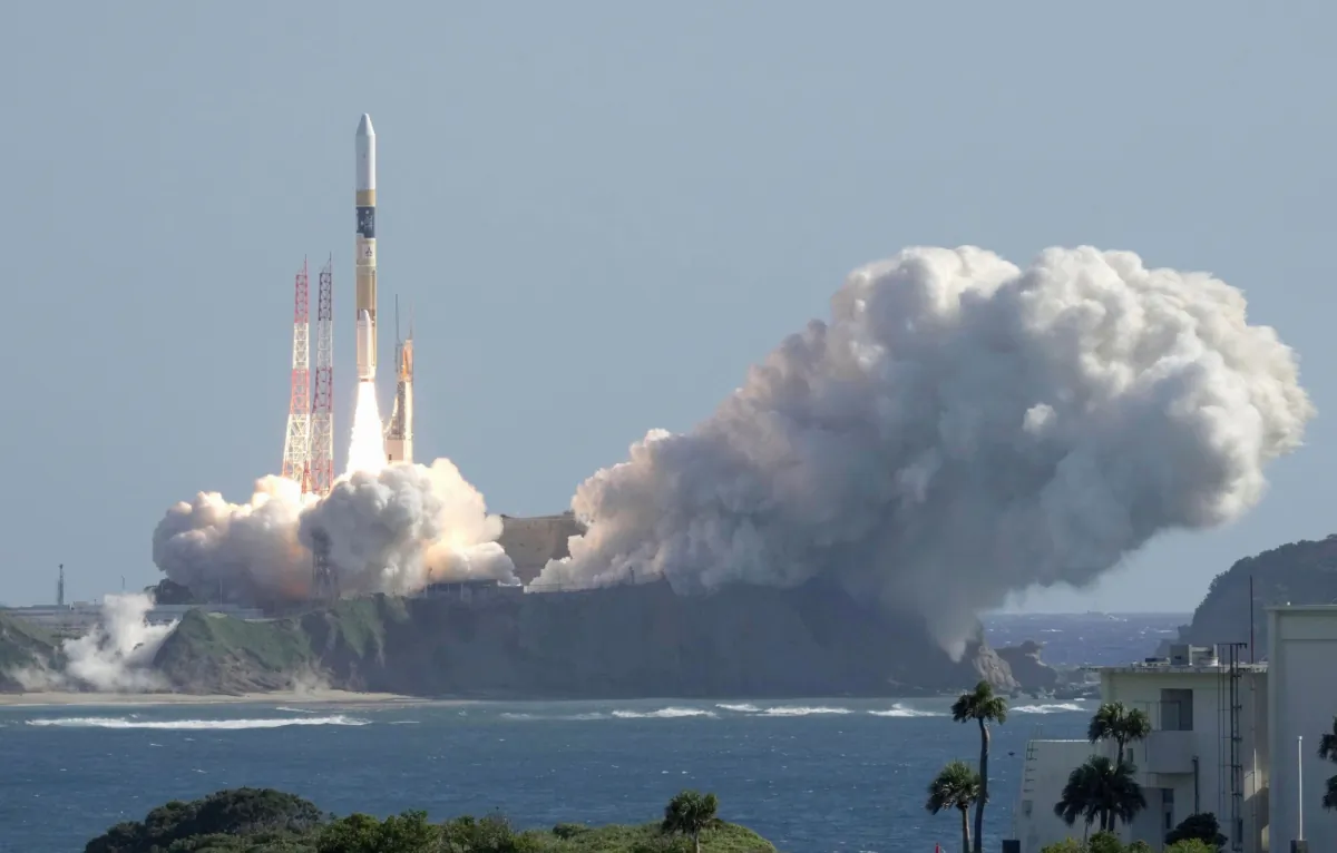 An HII-A rocket blasts off from the launch pad at Tanegashima Space Center in Kagoshima, southern Japan, on Sept. 7, 2023. (Kyodo News via AP)