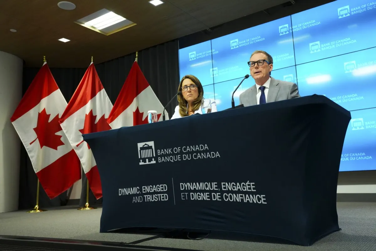 Bank of Canada Governor Tiff Macklem and Senior Deputy Governor Carolyn Rogers hold a press conference at the Bank of Canada in Ottawa on July 12, 2023. (The Canadian Press/Sean Kilpatrick)
