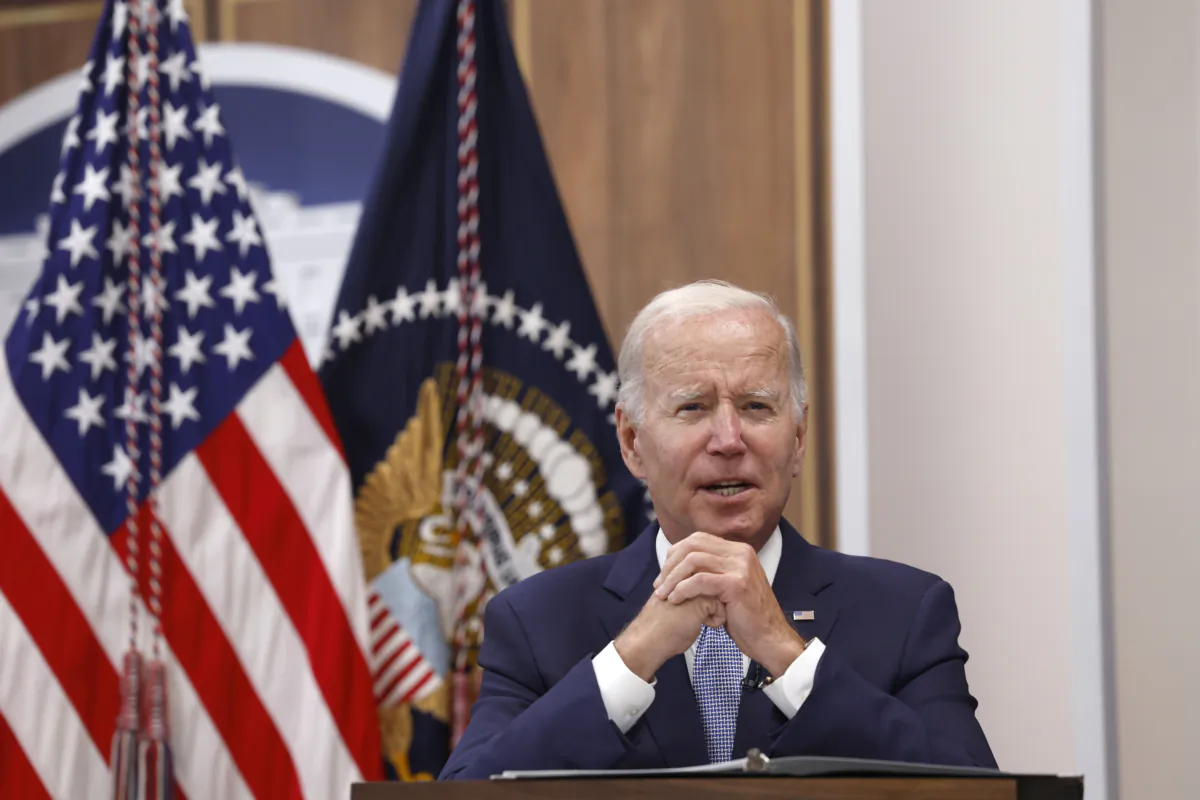 President Joe Biden gives remarks during a meeting on the U.S. Economy with CEOs and members of his Cabinet in the South Court Auditorium of the White House on July 28, 2022. (Anna Moneymaker/Getty Images)