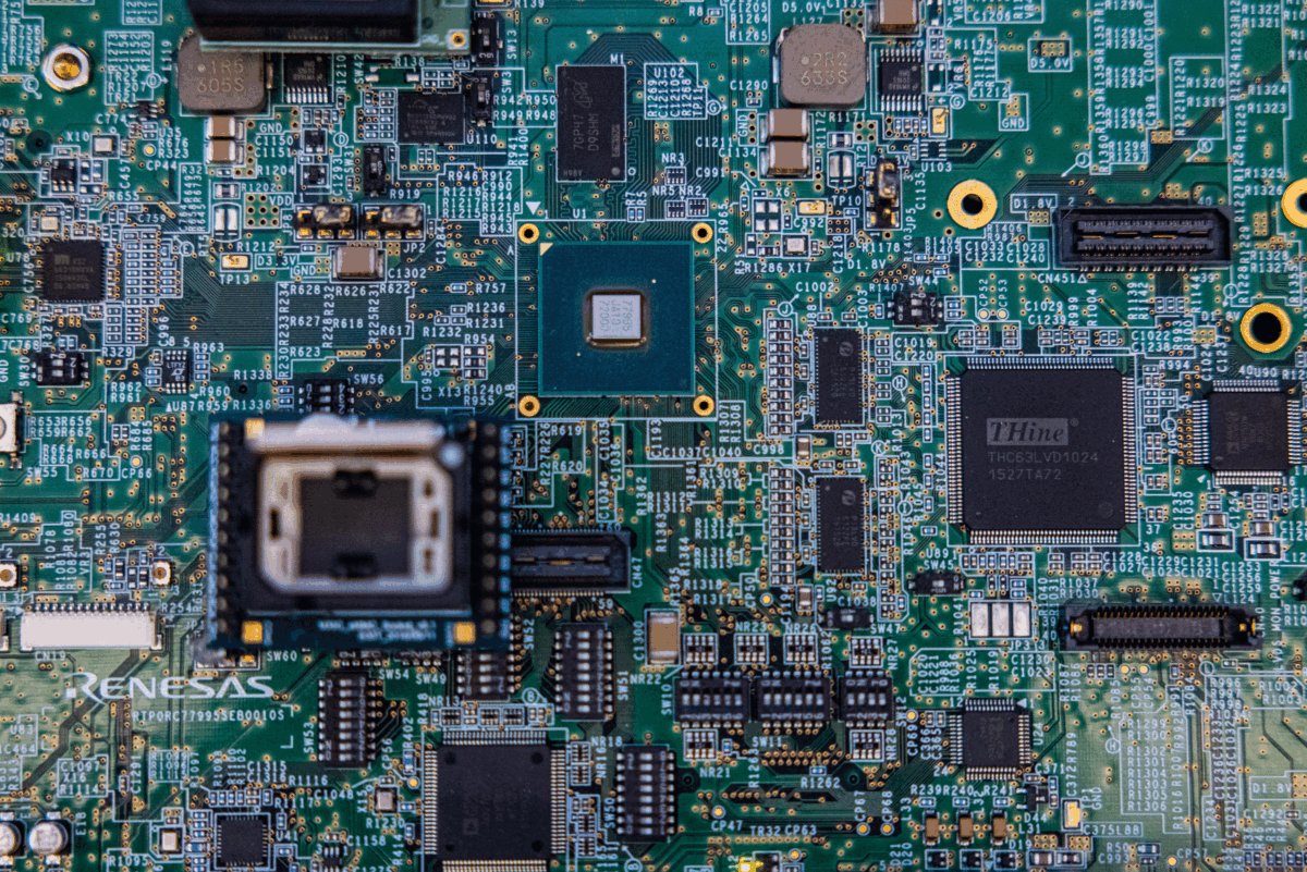 A closeup of a circuit board on display at the Macronix International Co. Ltd on in Hsinchu, Taiwan on Sept.16, 2022. Taiwan's semiconductor manufacturing capabilities are crucial to global supply chains, with megacap companies like Apple, Nvidia and Qualcomm heavily dependent on the island's exports. Taiwan accounts for some 60 percent of global semiconductor foundry revenue. (Annabelle Chih/Getty Images)