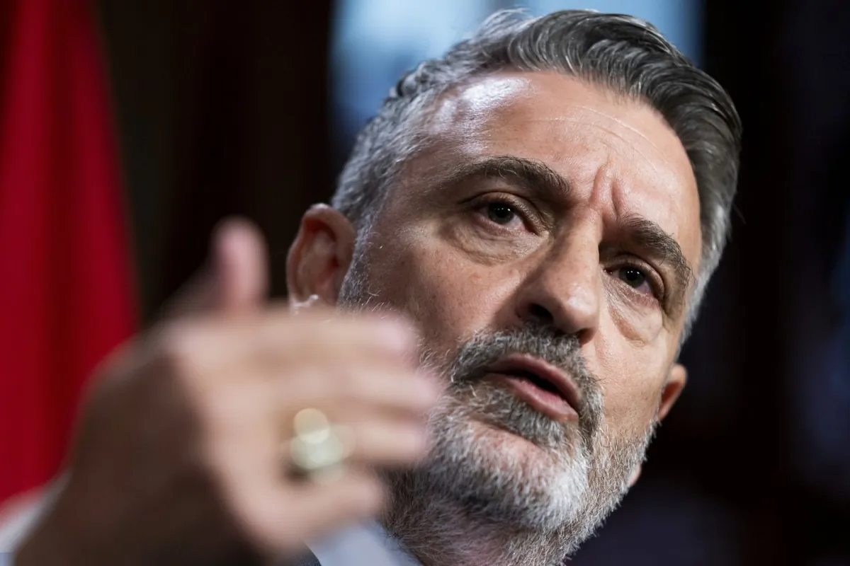 Minister of Municipal Affairs and Housing and Government House Leader Paul Calandra speaks to reporters in Toronto, on Sept. 7, 2023. (The Canadian Press/Spencer Colby)