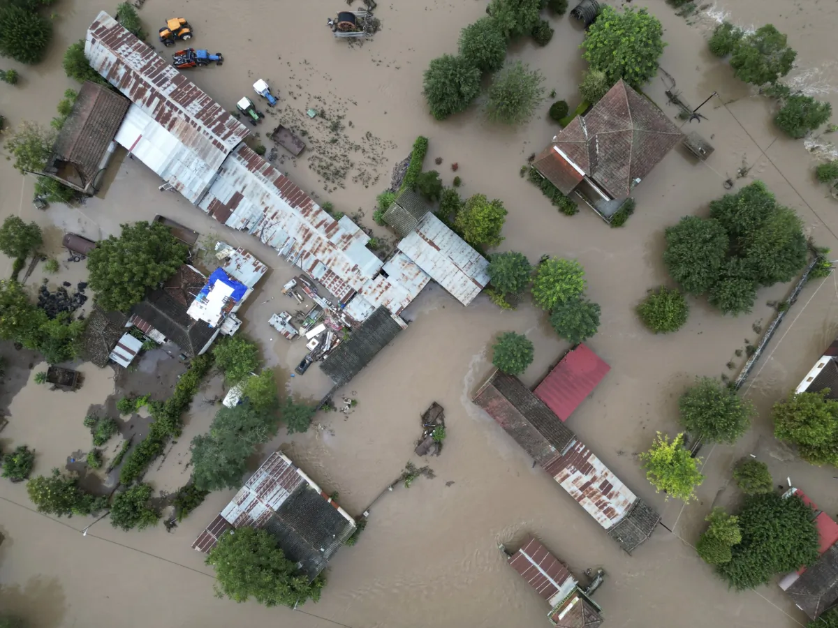 Floodwaters cover a farm and a house after the country's record rainstorm in the village of Kastro near Larissa, Thessaly region, central Greece, on Sept. 7, 2023. (Vaggelis Kousioras/AP Photo)