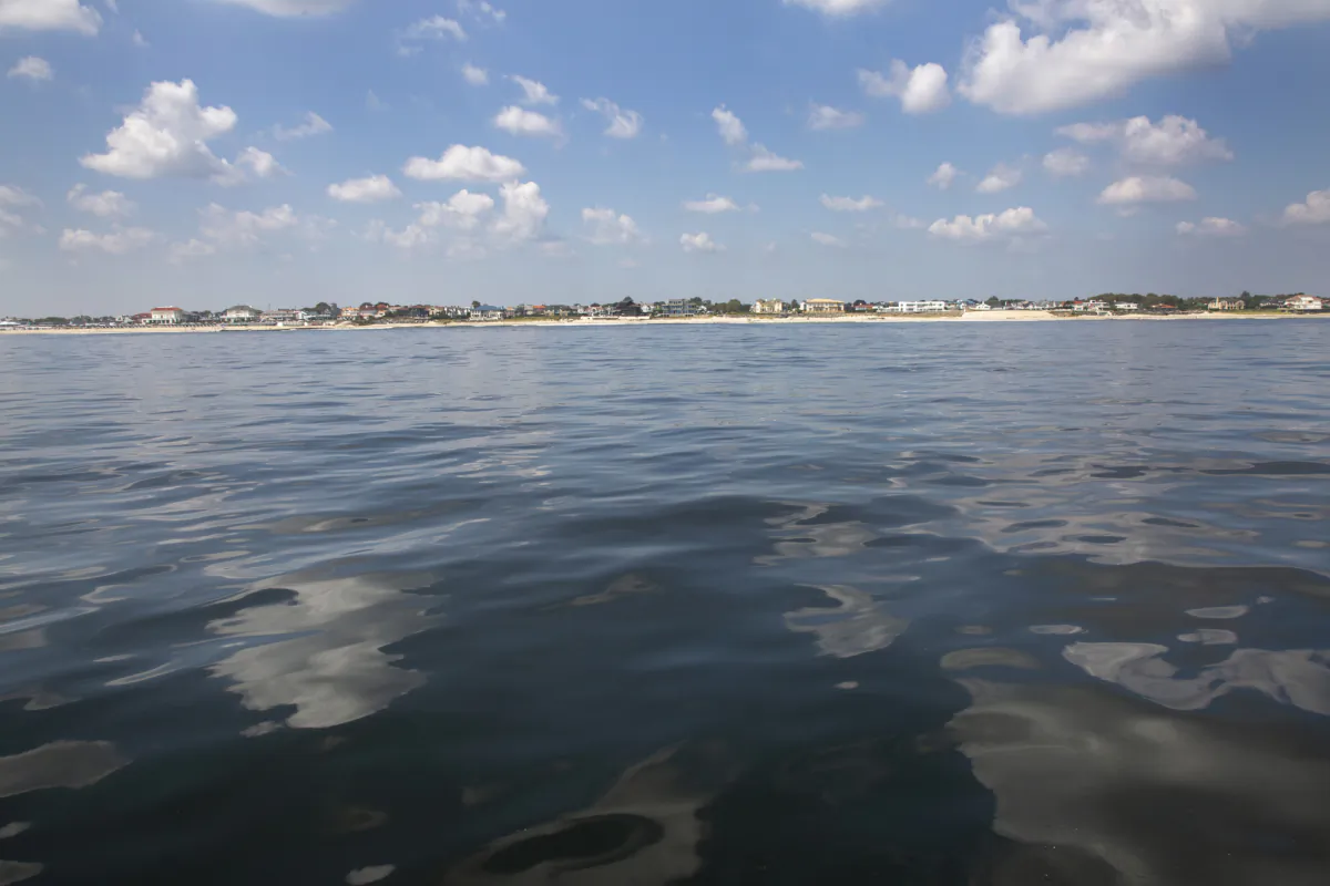 View of the Jersey Shore  from the New York/New Jersey Bight on Sept. 6, 2023. (Richard Moore/The Epoch Times)