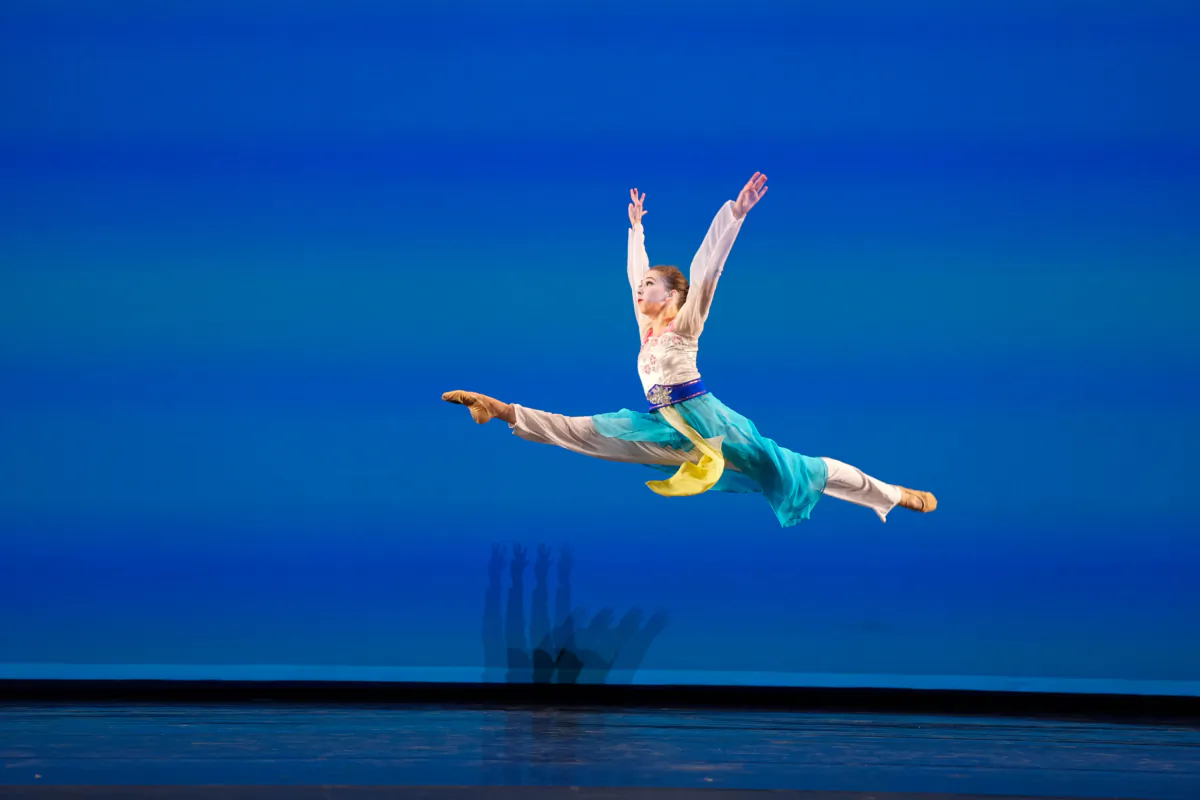 Grace Rubacek in the preliminary round of the NTD International Classical Chinese Dance Competition in Purchase, New York, on Sept. 7, 2023. (Larry Dye/The Epoch Times)