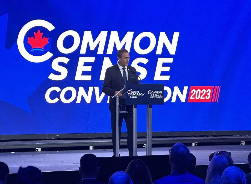 Former Conservative cabinet minister Peter MacKay delivers a keynote speech at the Conservative Party convention at the Centre des congrès de Québec in Quebec City on Sept. 8, 2023. (Omid Ghoreishi/The Epoch Times)