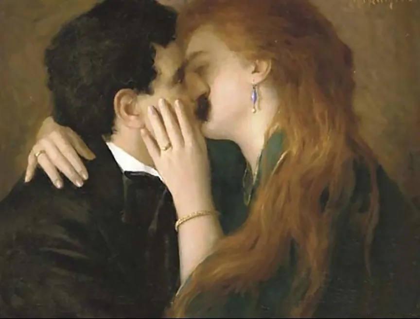 "A Passionate Kiss," 1912, by Richard Mauch. Oil on canvas. Private Collection. (Public Domain)