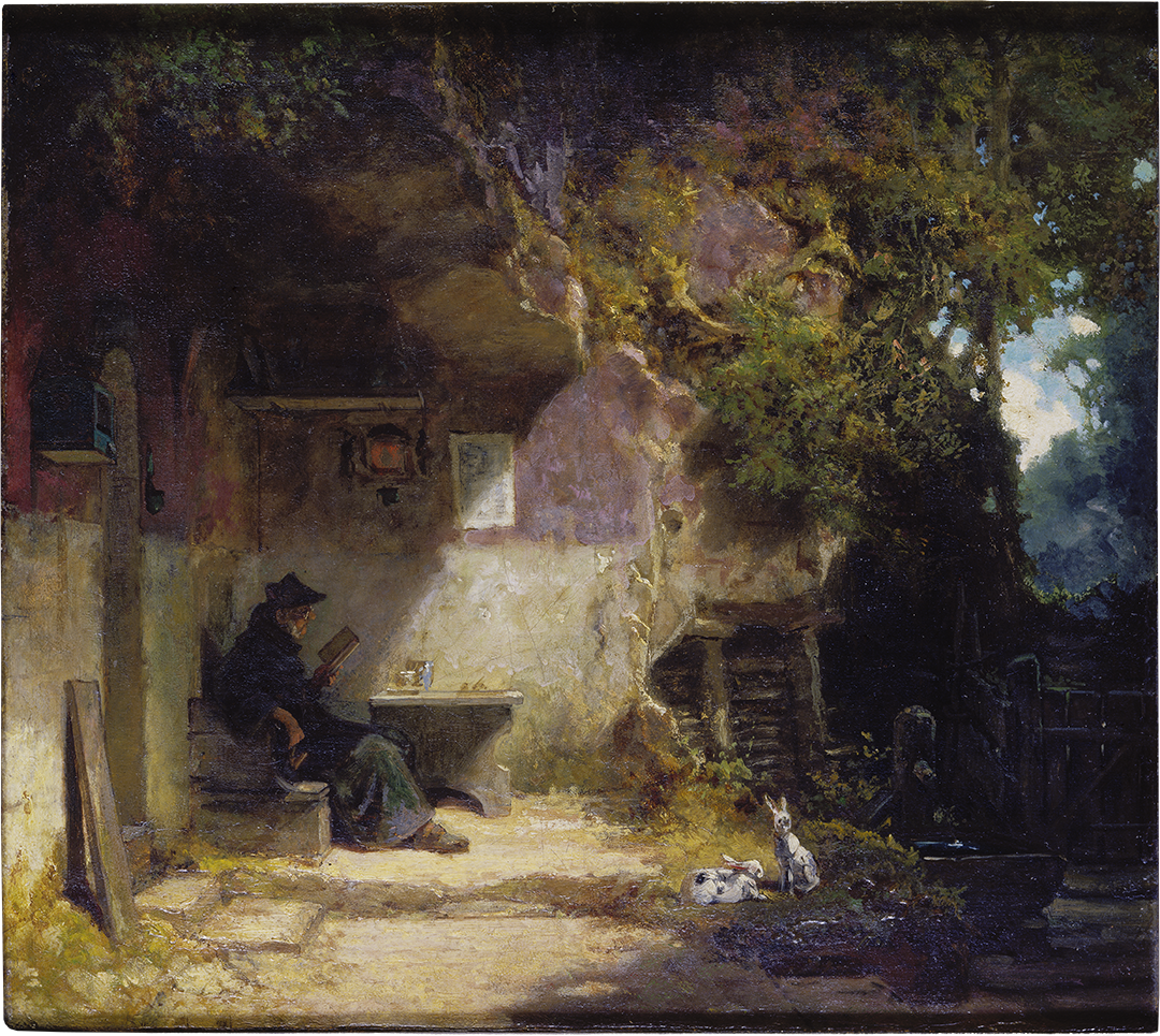The hermit in front of his retreat