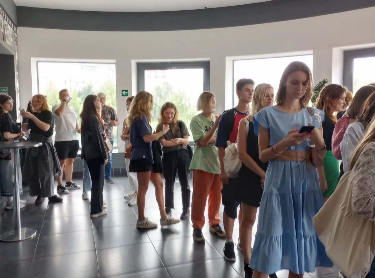 A crowd of young people waiting in line to see "We the Living" at Kyiv’s historic Zhovten Theater. (Courtesy of Barbara Scott)