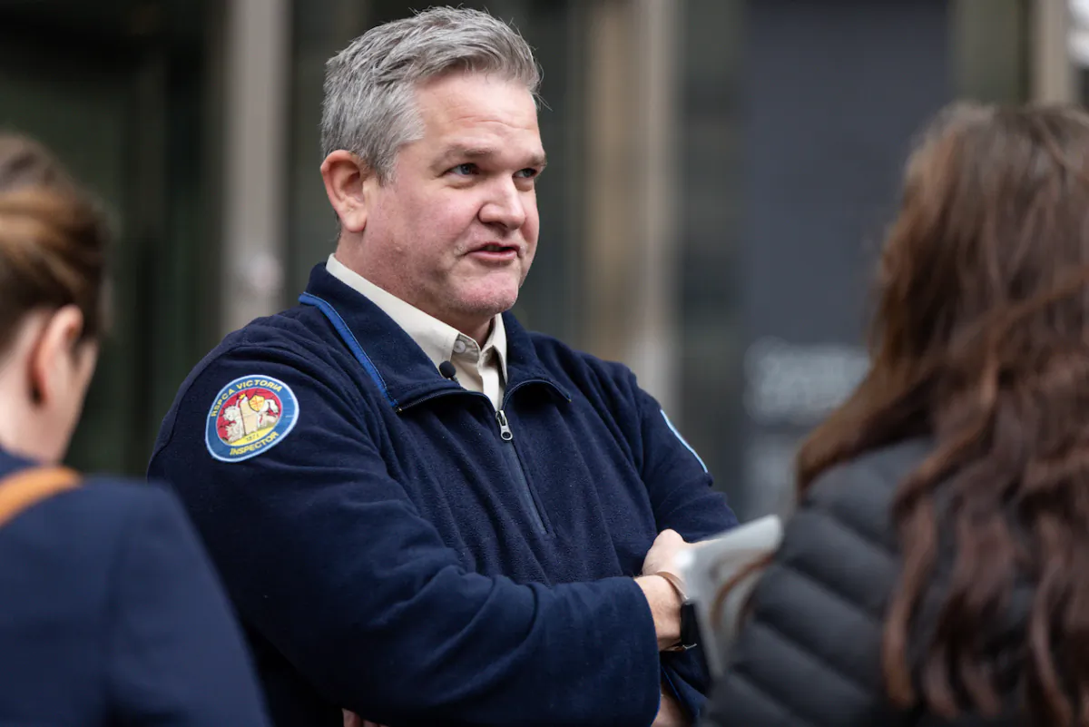 RSPCA Victoria Chief Inspector Michael Stagg speaks to media outside the County Court of Victoria in Melbourne, Sep. 8, 2023. (AAP Image/Diego Fedele)