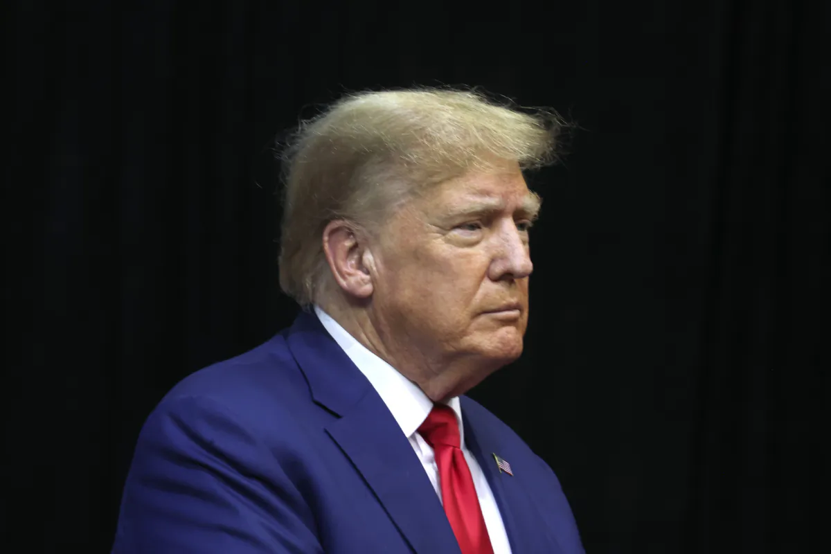 Republican presidential candidate former President Donald Trump arrives at the Monument Leaders Rally hosted by the South Dakota Republican Party in Rapid City, S.D., on Sept. 8, 2023. (Scott Olson/Getty Images)