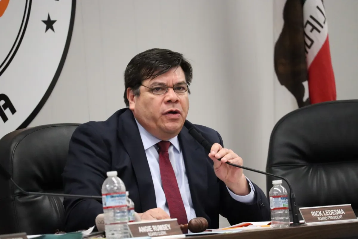 Orange Unified School Board President Rick Ledesma speaks at a board meeting in Orange, Calif., on Sept. 7, 2023. (Mei Lee/The Epoch Times)