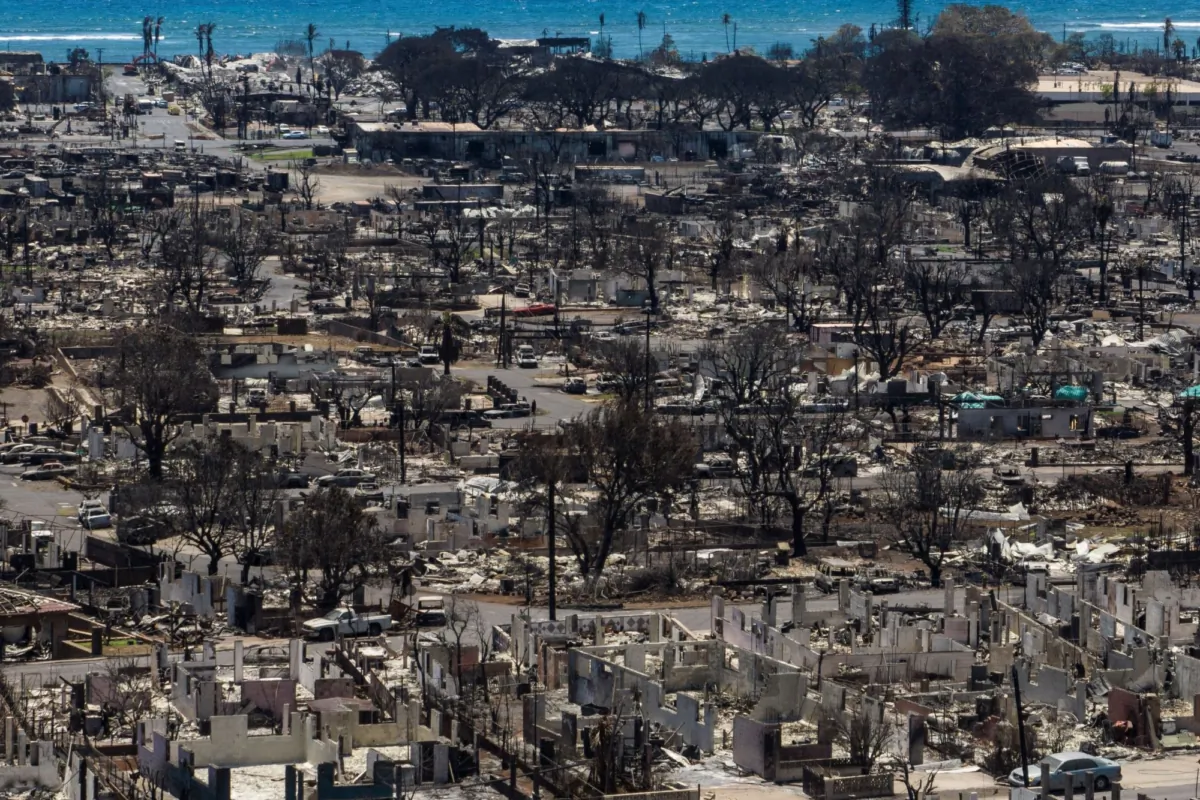 Charred remains of homes are visible following a wildfire in Lahaina, Hawaii, on Aug. 22, 2023. (Jae C. Hong/AP Photo)