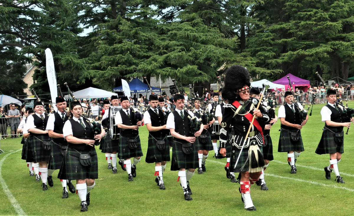 Bagpipers provide the soundtrack for the Highland Games near Inverness, Scotland. (Victor Block)