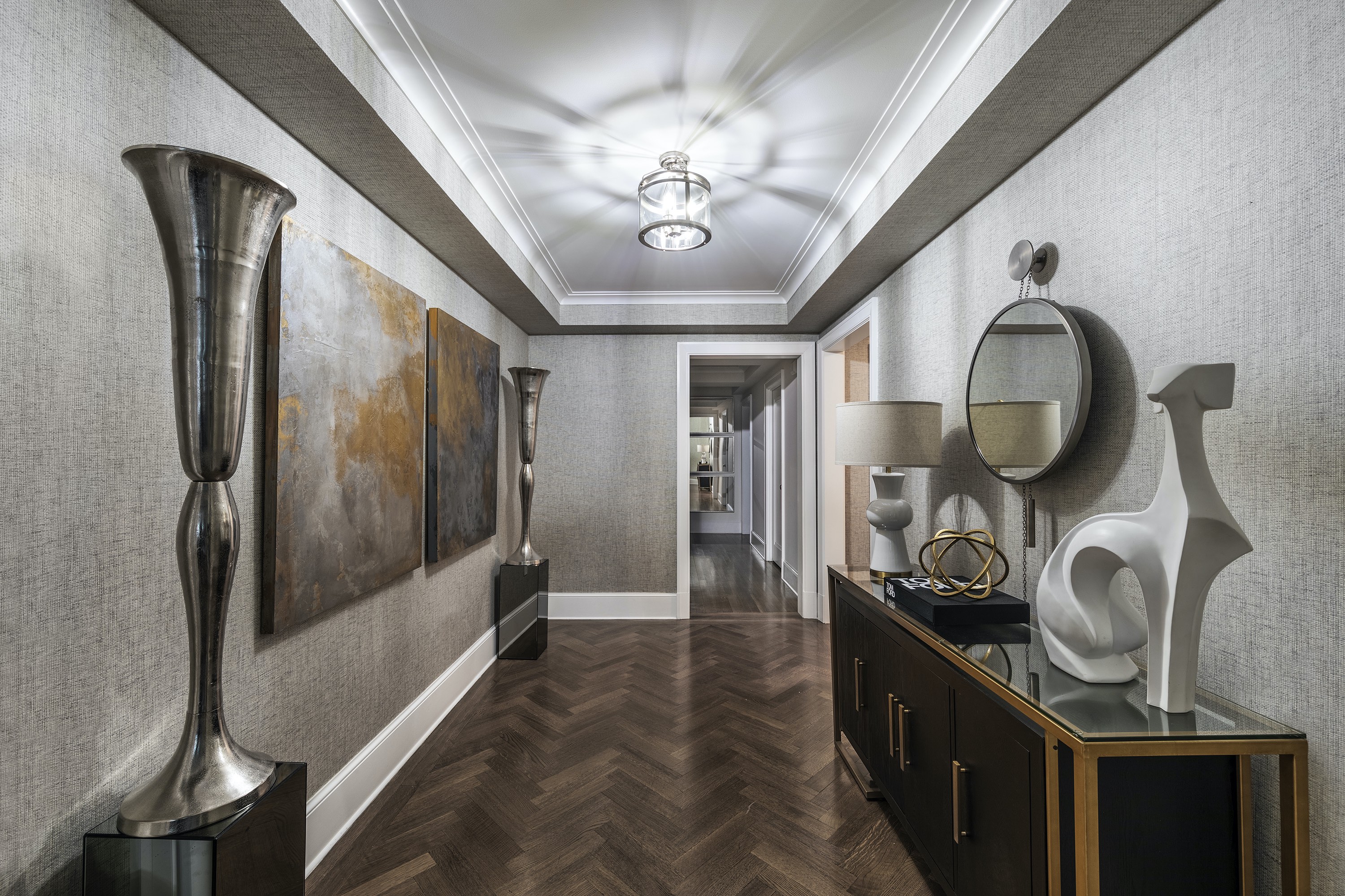 Lighting helps to create a mood in this entry.