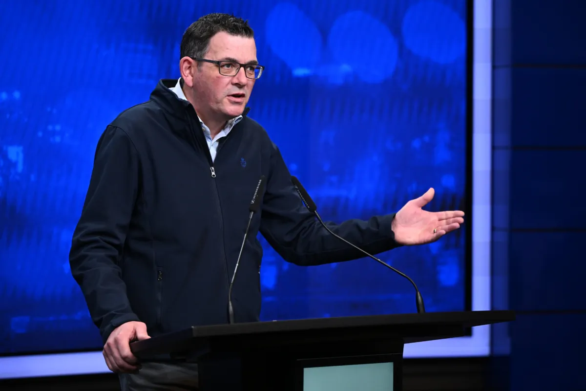 Victorian Premier Daniel Andrews speaks during a press conference in Melbourne, Australia, on Sept. 9, 2023. Police have ruled out any terror links after a car rammed pedestrians and other vehicles in Melbourne's CBD, killing one person and injuring five others. (AAP Image/Joel Carrett)
