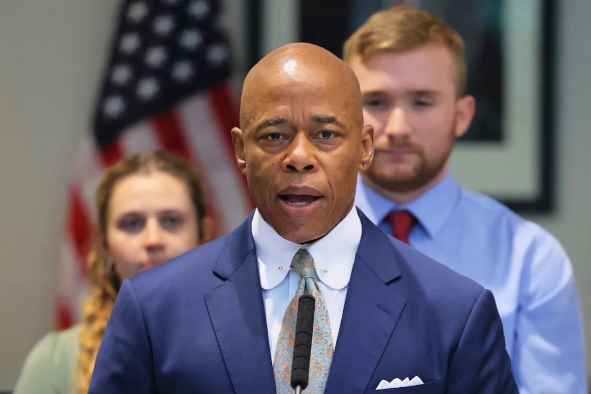 New York City Mayor Eric Adams speaks during a press conference on violence at the Office of Chief Medical Examiner in New York City on June 26, 2023. (Michael M. Santiago/Getty Images)