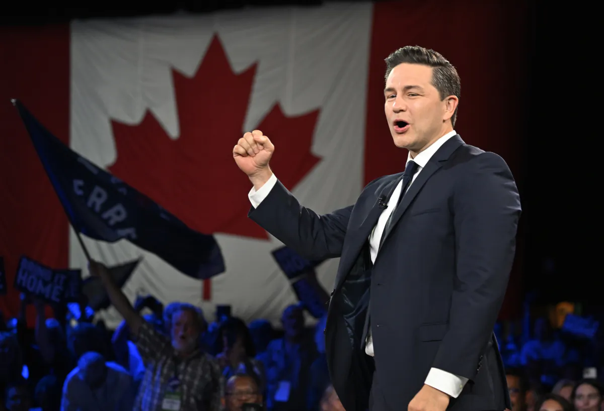 Conservative Leader Pierre Poilievre speaks at the Conservative Party Convention in Quebec City on Sept. 8, 2023. (The Canadian Press/Jacques Boissinot)