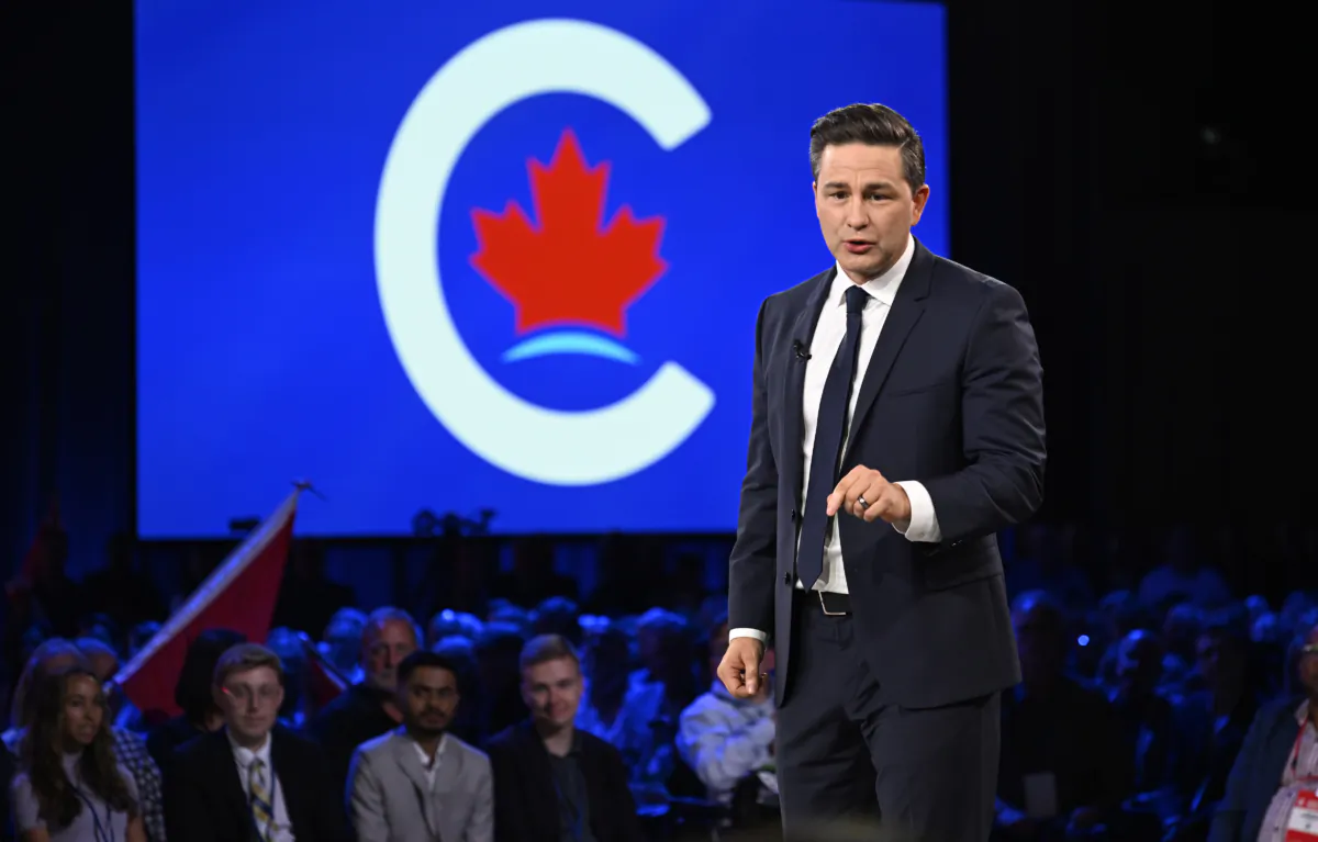 Conservative Leader Pierre Poilievre speaks at the Conservative Party Convention in Quebec City, on Sept. 8, 2023. (The Canadian Press/Jacques Boissinot)