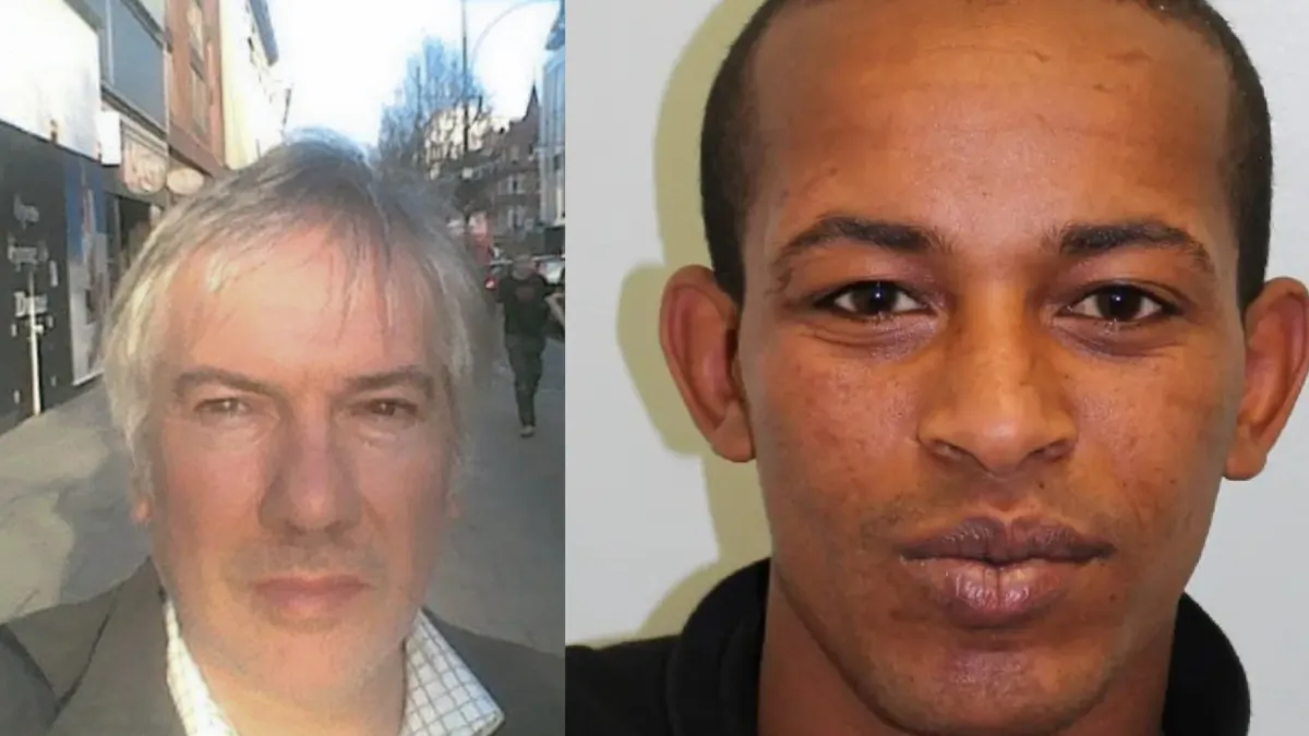 Steve Dempsey (L) was stabbed to death by a complete stranger, Tedi Fanta Hagos (R), as he walked down Oxford Street in central London on July 1, 2021. (Dempsey family/Metropolitan Police) 
