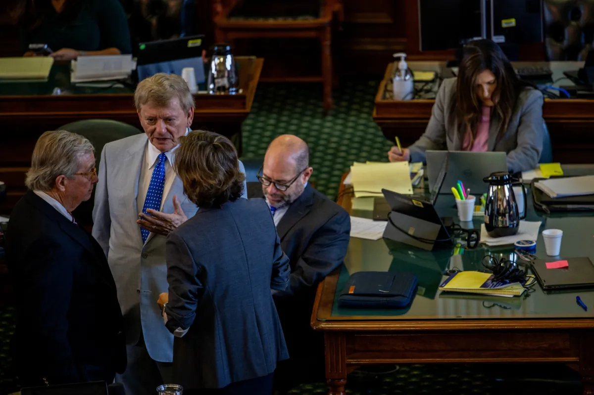 House lawyer Rusty Hardin speaks with advisers and prosecutors ahead of Texas Attorney General Ken Paxton's impeachment trial in Austin, Texas, on Sept. 6, 2023. (Brandon Bell/Getty Images)