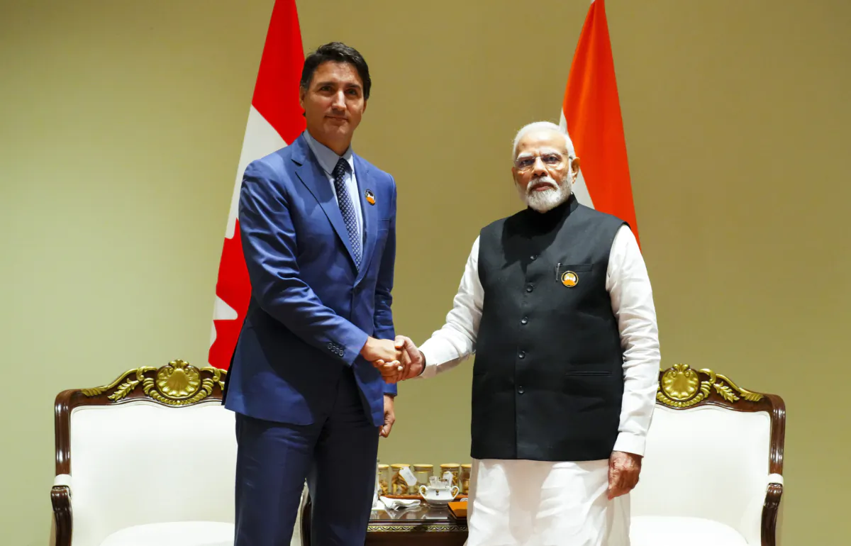Prime Minister Justin Trudeau takes part in a bilateral meeting with Indian Prime Minister Narendra Modi during the G20 Summit in New Delhi, India on Sept. 10, 2023. (Sean Kilpatrick/The Canadian Press)