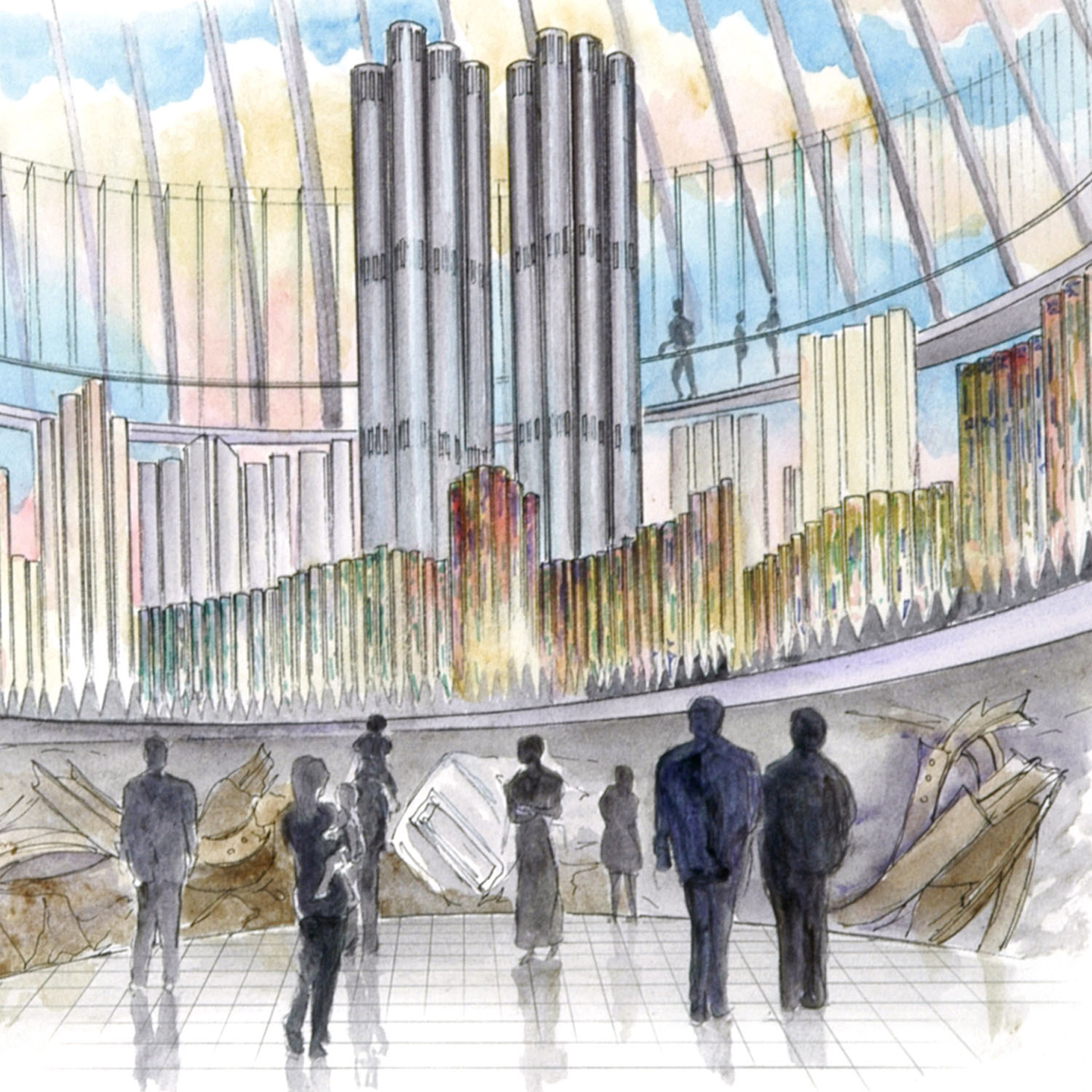 Concept for glass pipe organ at Ground Zero
