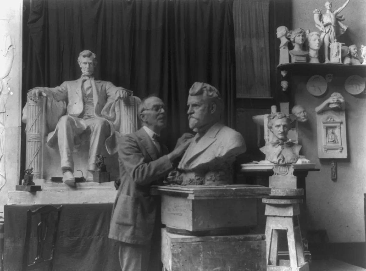 American sculptor Daniel C. French in the Chesterwoord studio. Library of Congress. (Public Domain)
