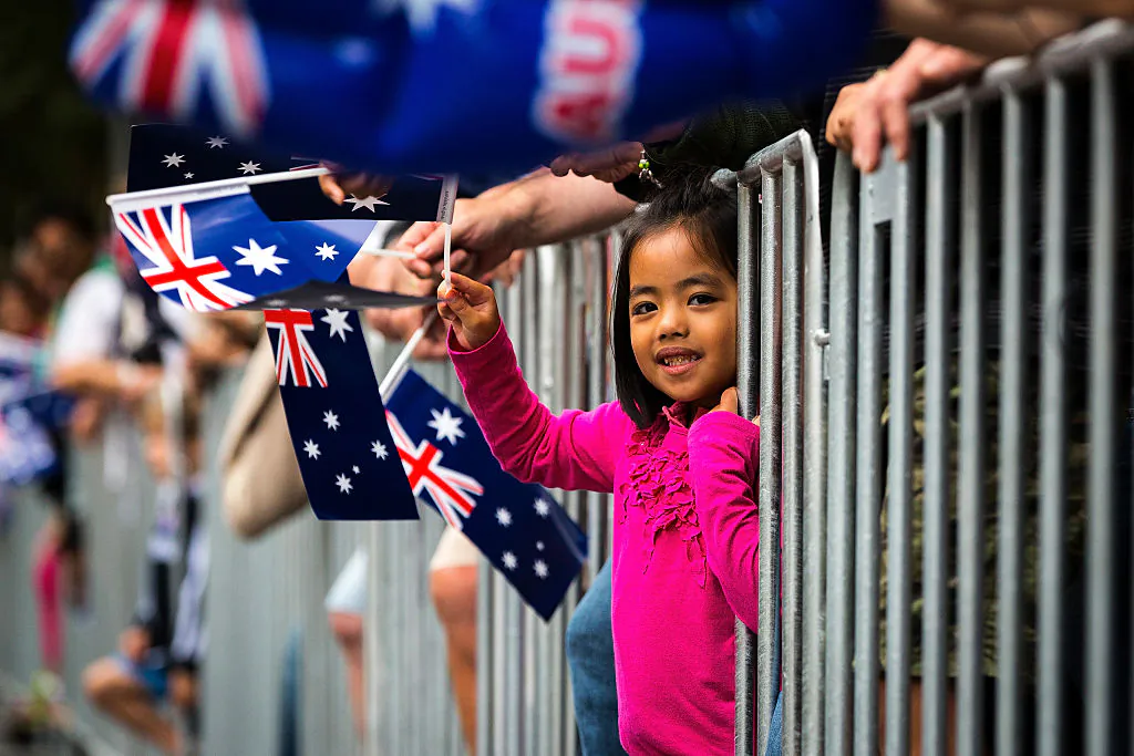 Melbournians enjoy the Australia Day Parade in Swanston St Melbourne, Australia, on Jan. 26, 2017.  (Chris Hopkins/Getty Images)