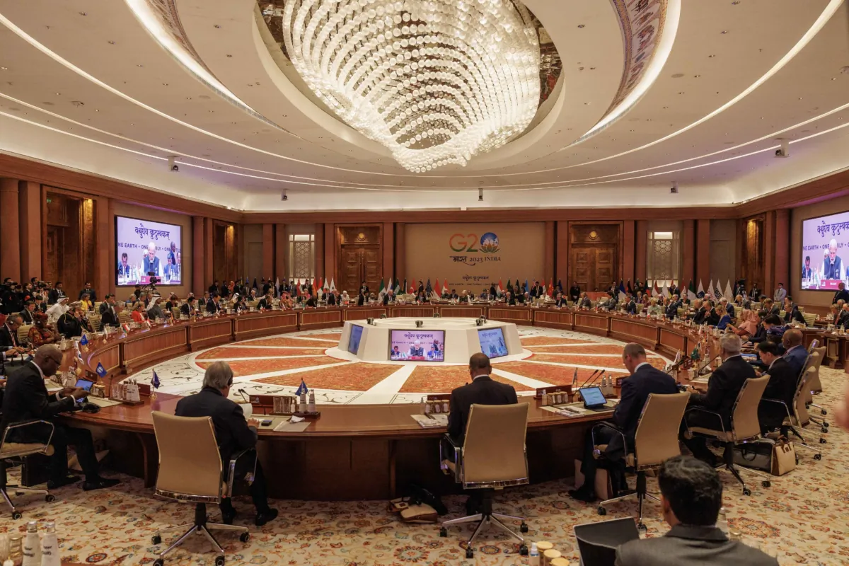 Indian Prime Minister Narendra Modi welcomes leaders during opening session of the G20 Leaders' Summit in New Delhi on Sept. 9, 2023. (Dan Kitwood/Getty Images)
