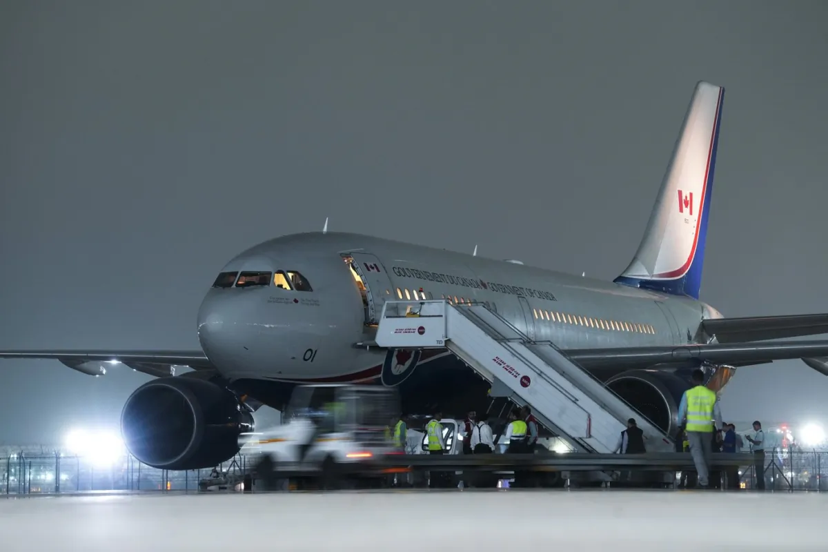 Canadian Prime Minister Justin Trudeau's plane is seen on the tarmac after being grounded due to a technical issue following the G20 Summit in New Delhi, India on Sept. 10, 2023. (The Canadian Press/Sean Kilpatrick)