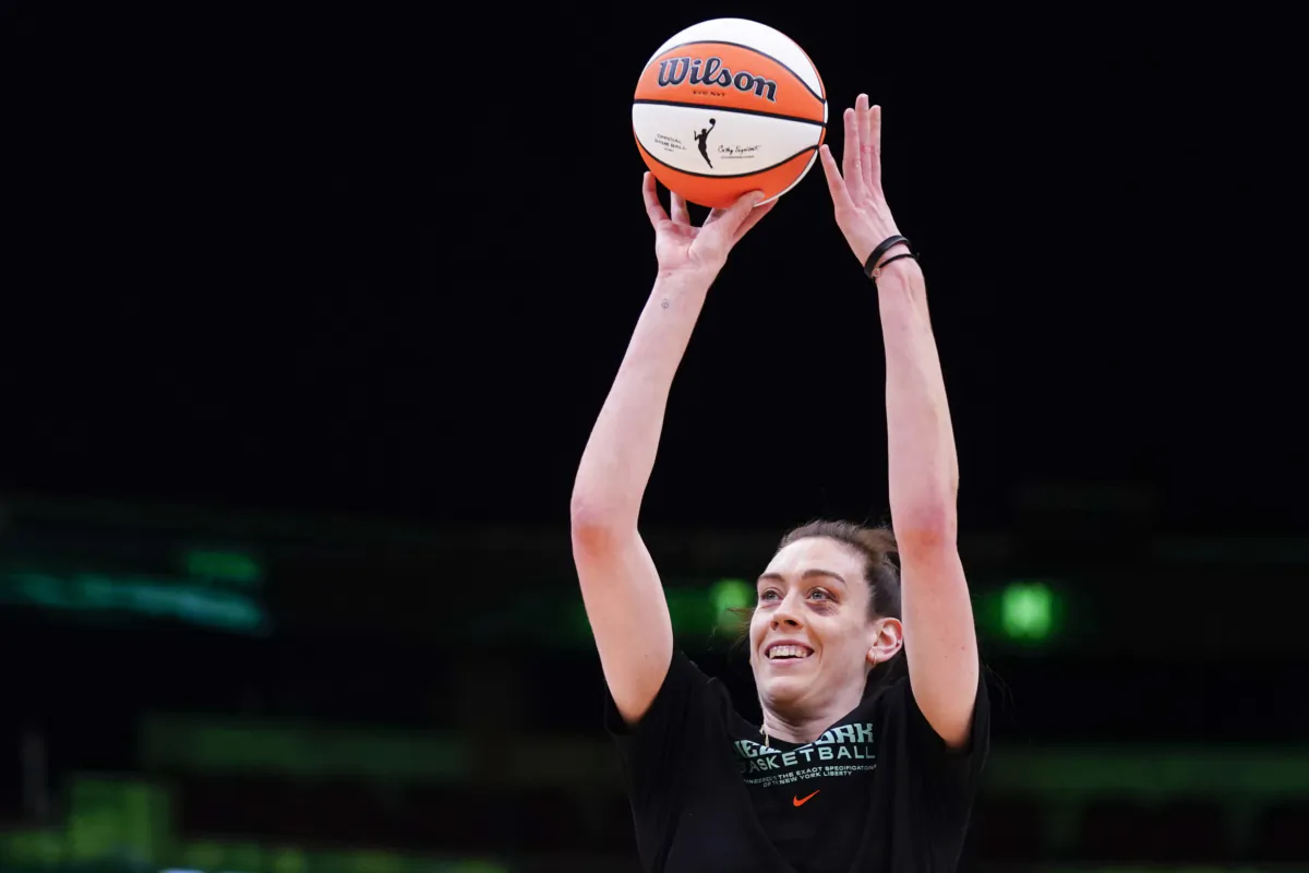New York Liberty forward Breanna Stewart warms up before a WNBA basketball game against the Seattle Storm in Seattle on May 30, 2023. (Lindsey Wasson/AP Photo)