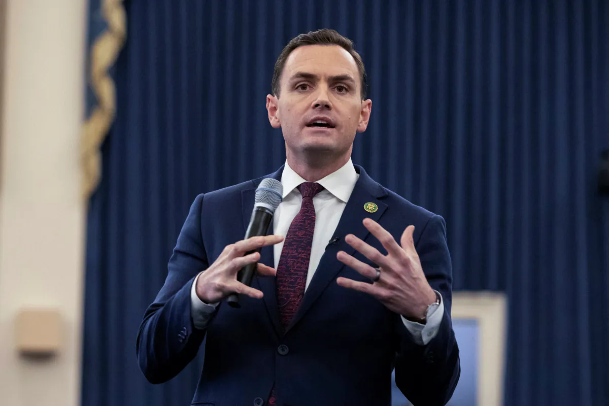 Committee chairman Rep. Mike Gallagher (R-Wis) speaks during a House Select Committee on the Strategic Competition Between the United States and the Chinese Communist Party meeting on "Taiwan Tabletop Exercise (TTX)," a war games simulation, on Capitol Hill in Washington on April 19, 2023. (Amanda Andrade Rhoades/Reuters)