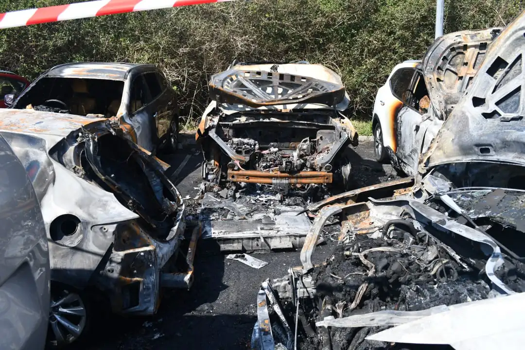 This photo shows the aftermath of the fire at a car park near Sydney Airport in Sydney, Australia, on Sept. 12, 2023. (Courtesy of Fire and Rescue NSW)