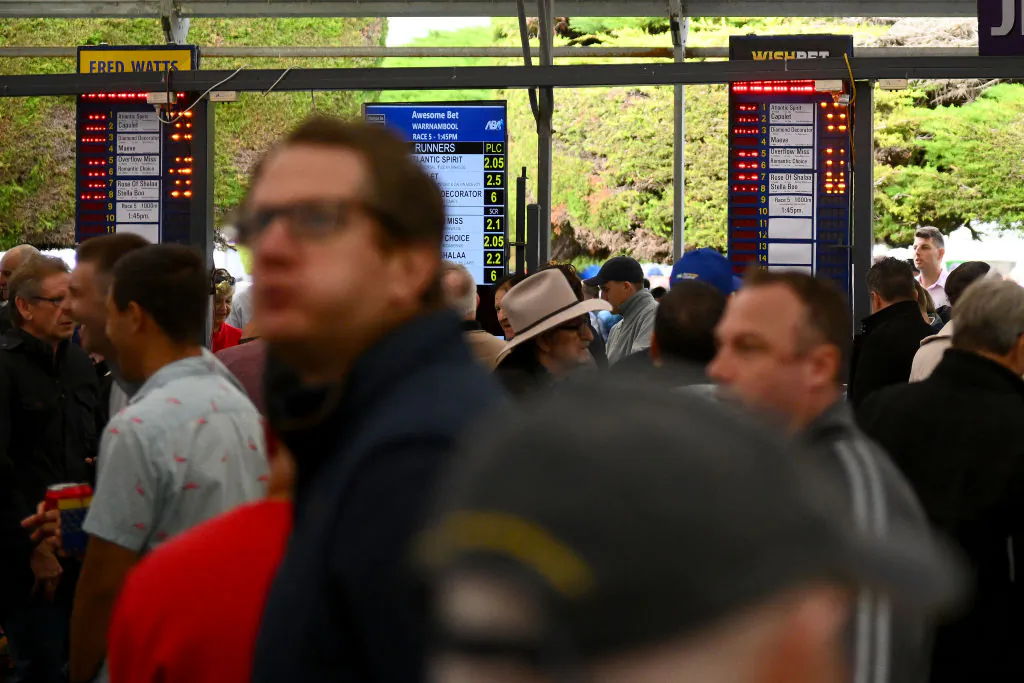 A general view of the betting stand during Brierly Steeplechase day at Warrnambool Racing Club in Victoria, Australia on May 2, 2023. (Morgan Hancock/Getty Images)