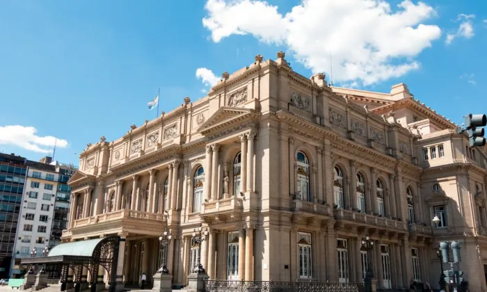 Located on Plaza de Mayo, a privileged location in Buenos Aires, the Colón Theatre was designed by architects Francesco Tamburini, Vittorio Meano, and Jules Dormal. The building was the first iron-frame structure in Buenos Aires. (Henrik Dolle/Shutterstock)