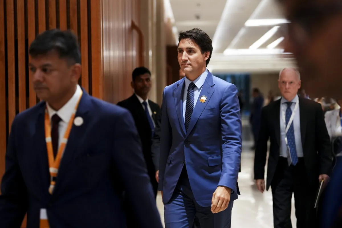 Prime Minister Justin Trudeau makes his way to take part in a bilateral meeting with Indian Prime Minister Narendra Modi during the G20 Summit in New Delhi, India, on Sept. 10, 2023. (The Canadian Press/Sean Kilpatrick)